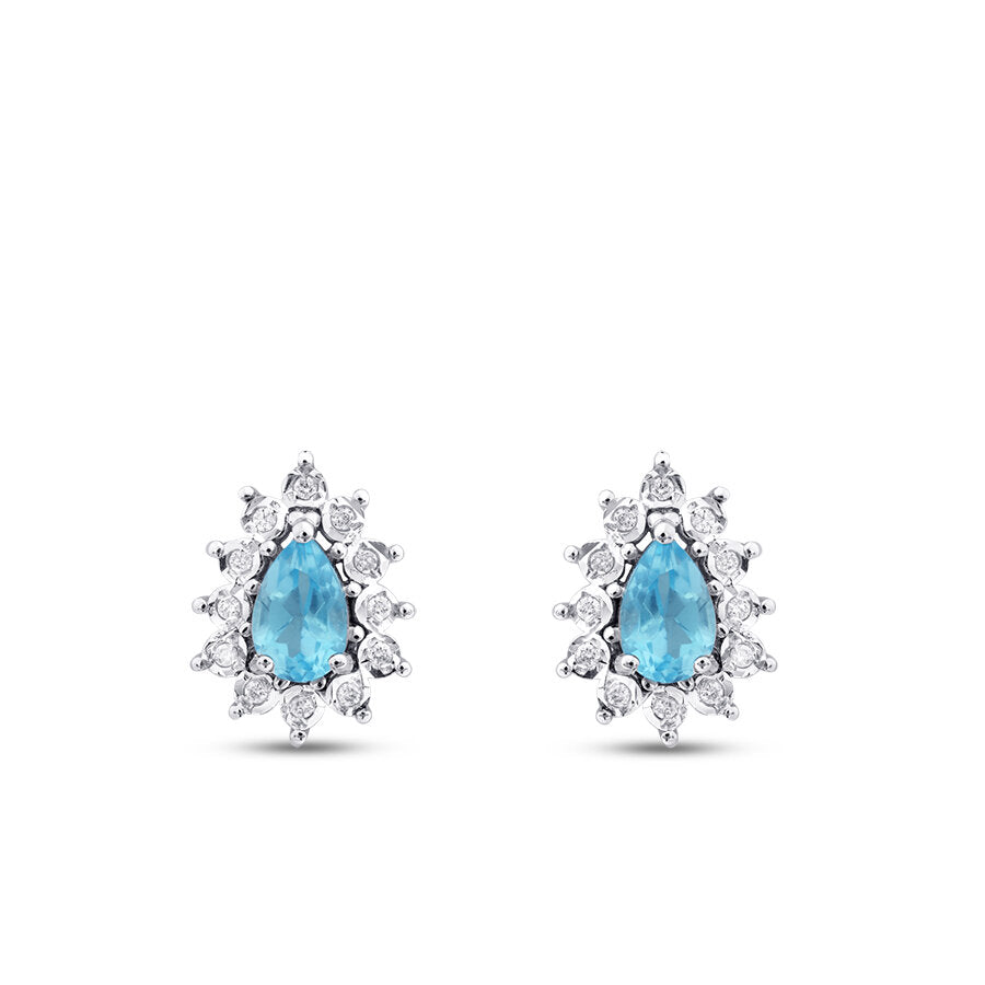 1,18 Carat Diamond Pear Blue Topaz Earrings