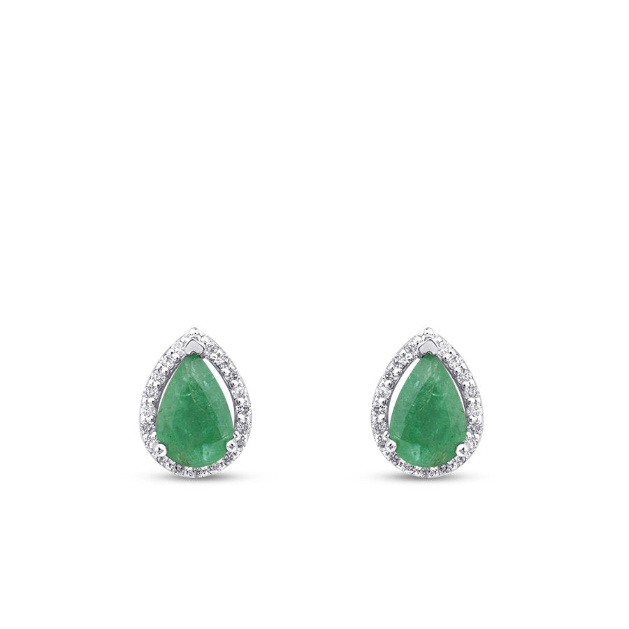0,92 Carat Diamond Pear Emerald Earrings