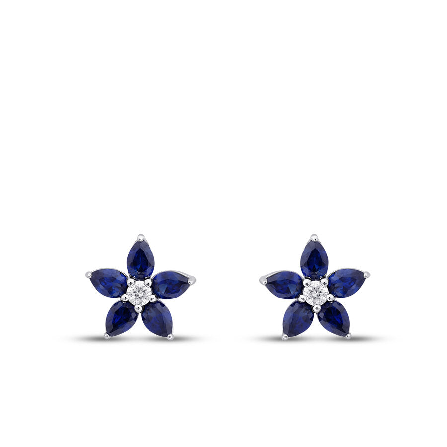 1,24 Carat Diamond Pear Sapphire Flower Earrings