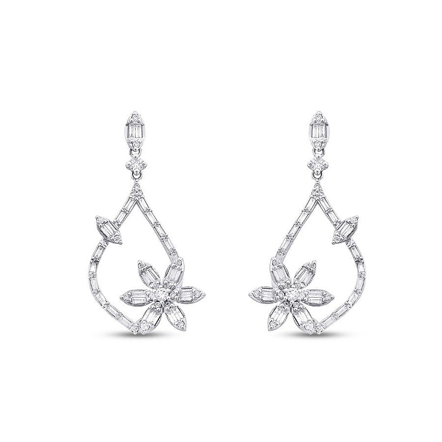 0.80 Carat Diamond Baguette Flower Earrings