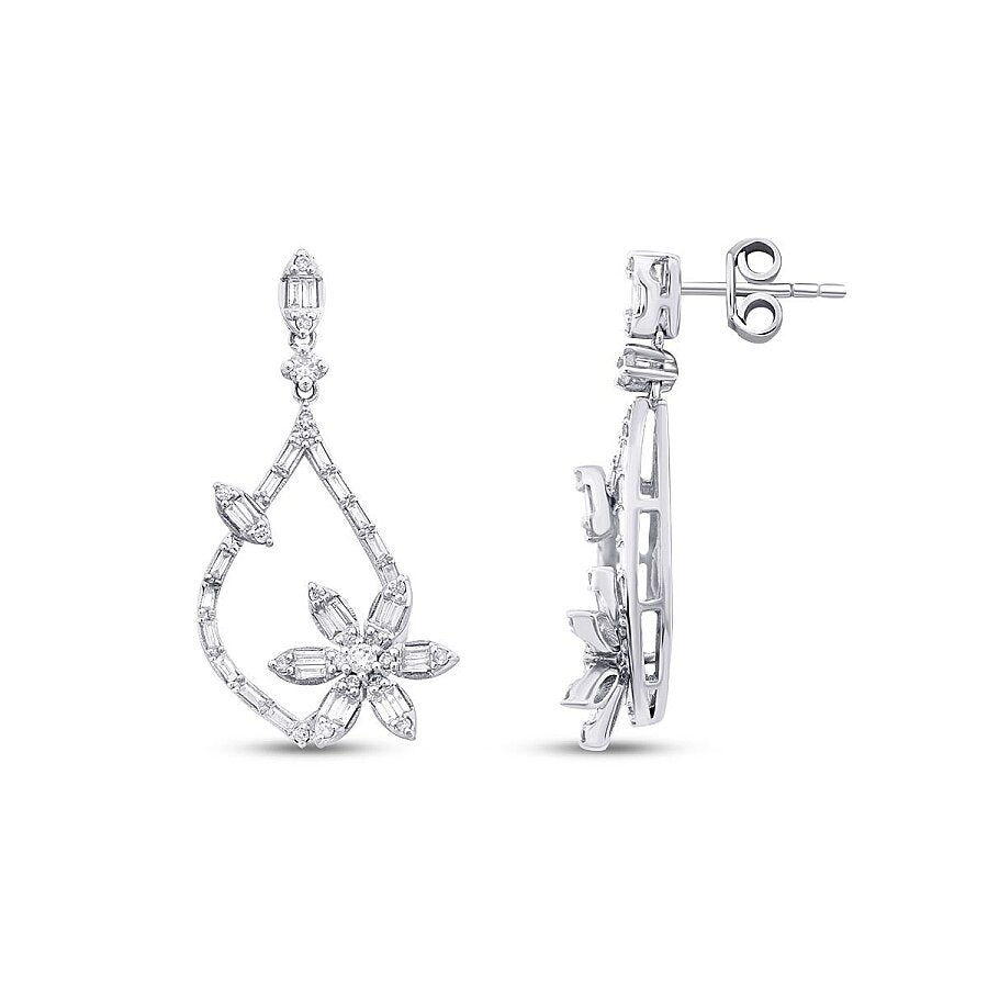 0.80 Carat Diamond Baguette Flower Earrings