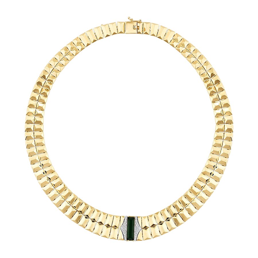 Gold Green Stone Prism Necklace
