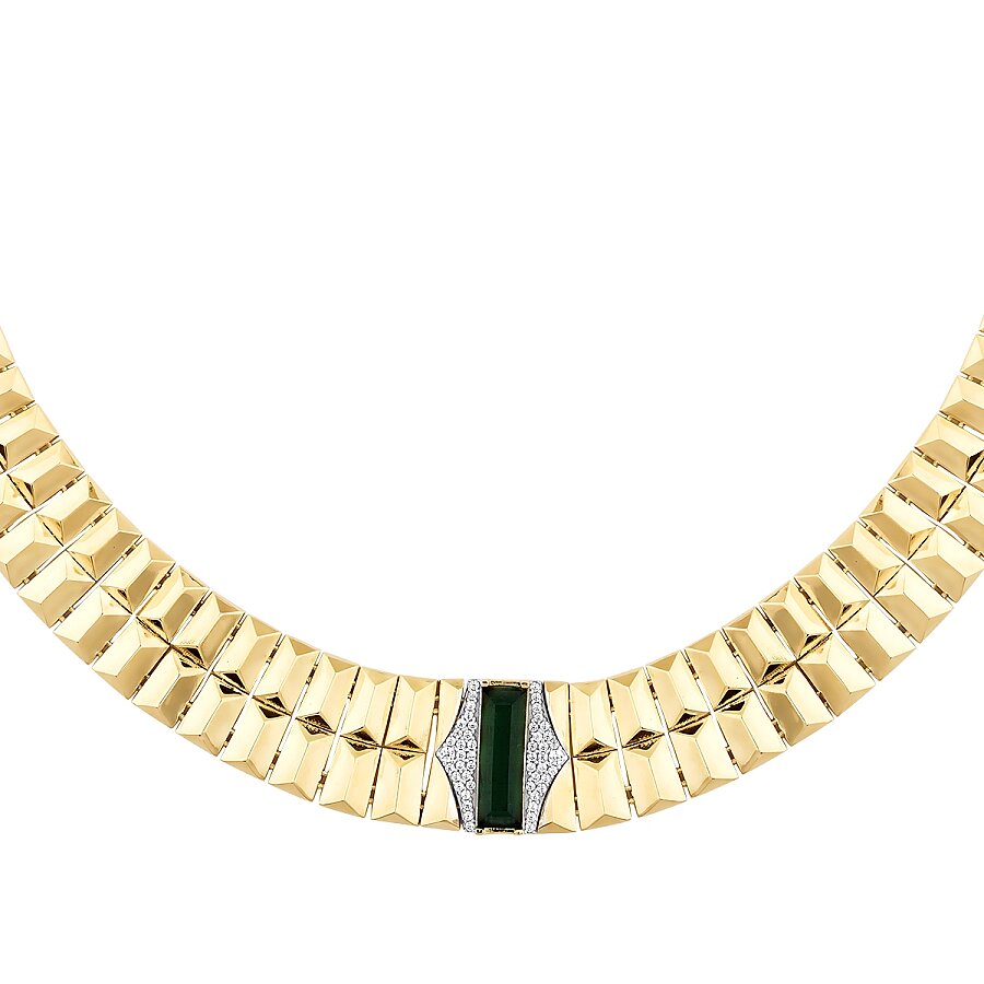 Gold Green Stone Prism Necklace