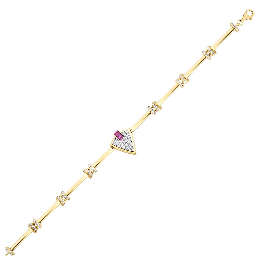 Gold Fuchsia Stone Triangle Trend Bracelet