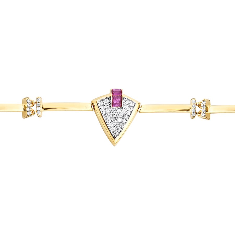 Gold Fuchsia Stone Triangle Trend Bracelet