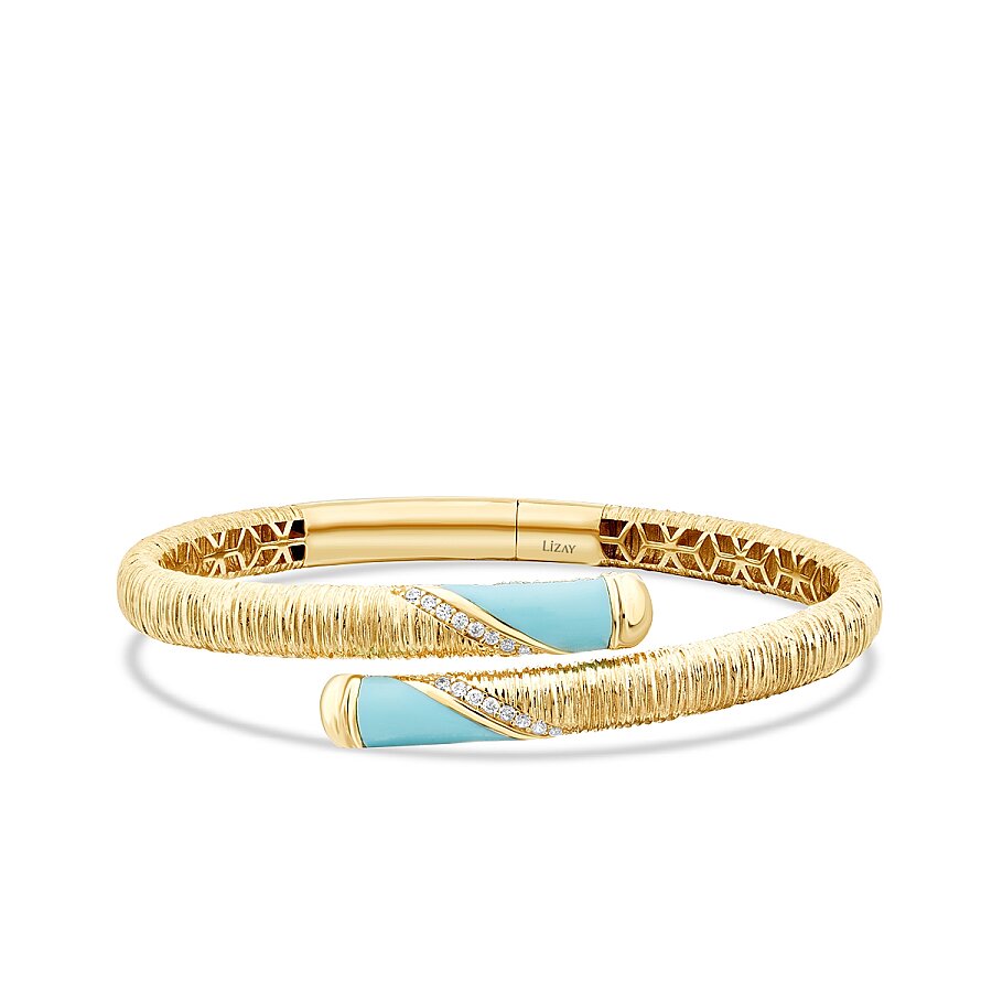 Gold Blue Enamel Detailed Cuff