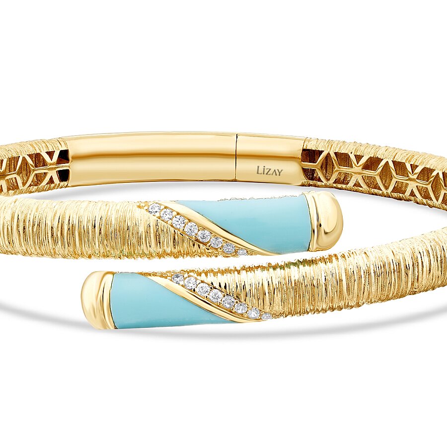 Gold Blue Enamel Detailed Cuff