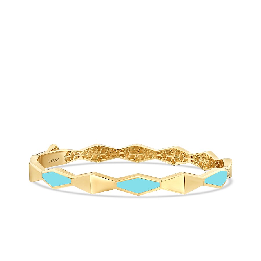 Gold Turquoise Enamel Geometric Cuff