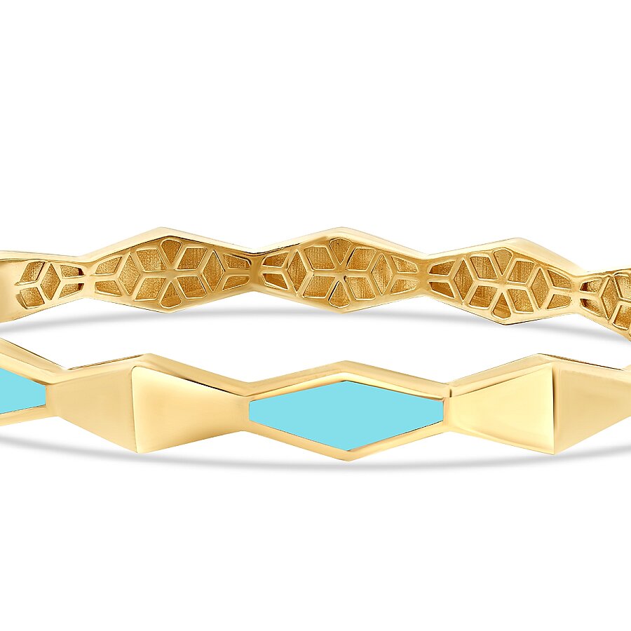 Gold Turquoise Enamel Geometric Cuff
