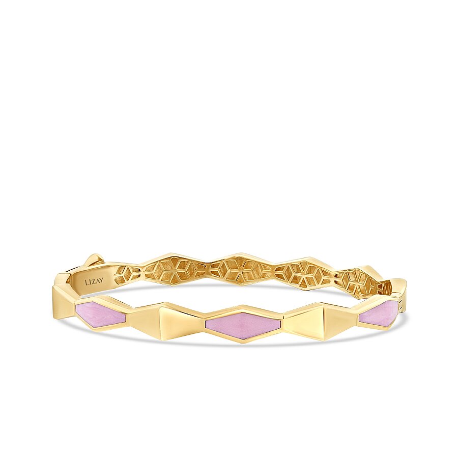 Gold Pink Enamel Geometric Cuff