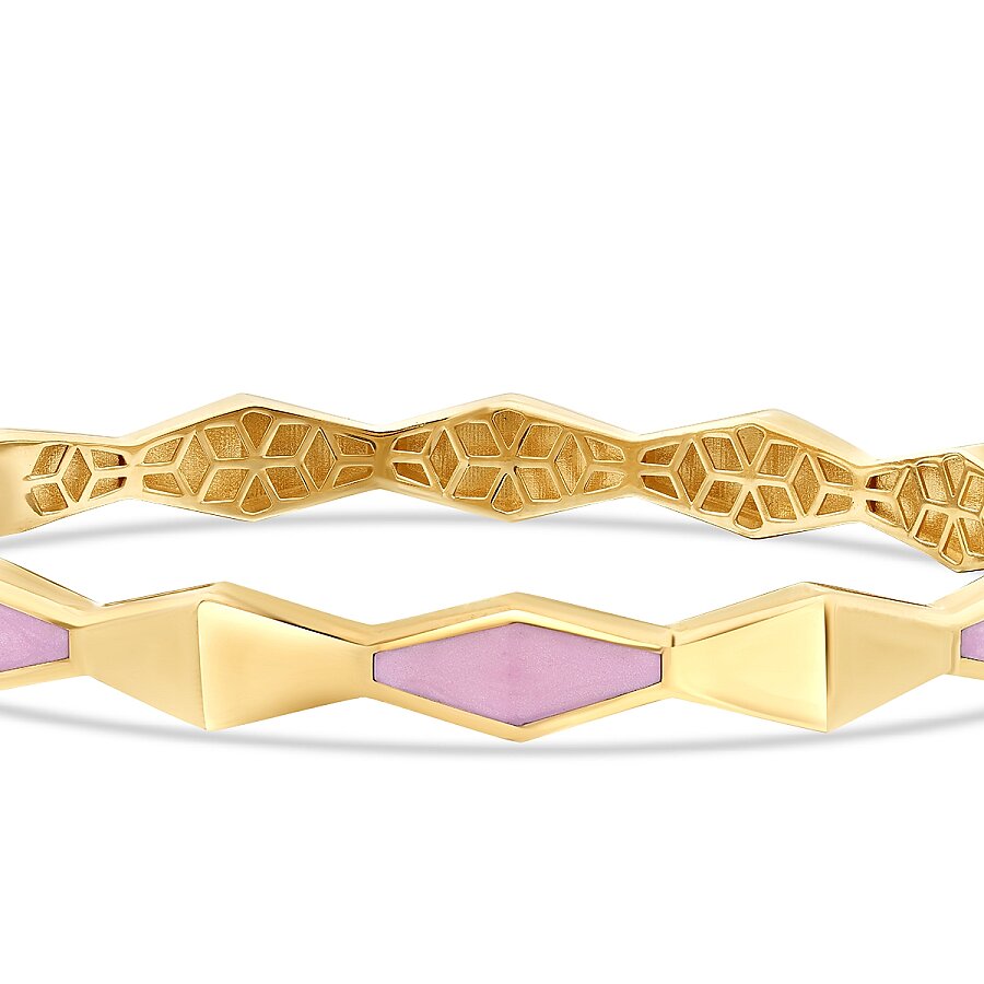 Gold Pink Enamel Geometric Cuff