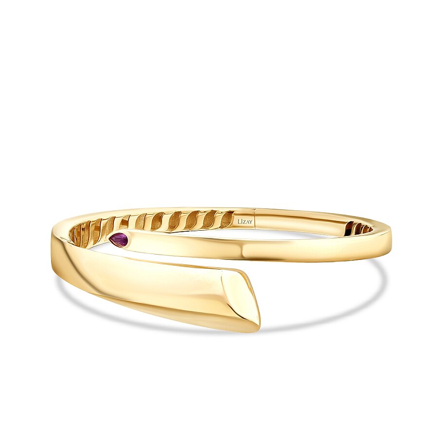 Gold Fuchsia Stone Asymmetrical Cuff