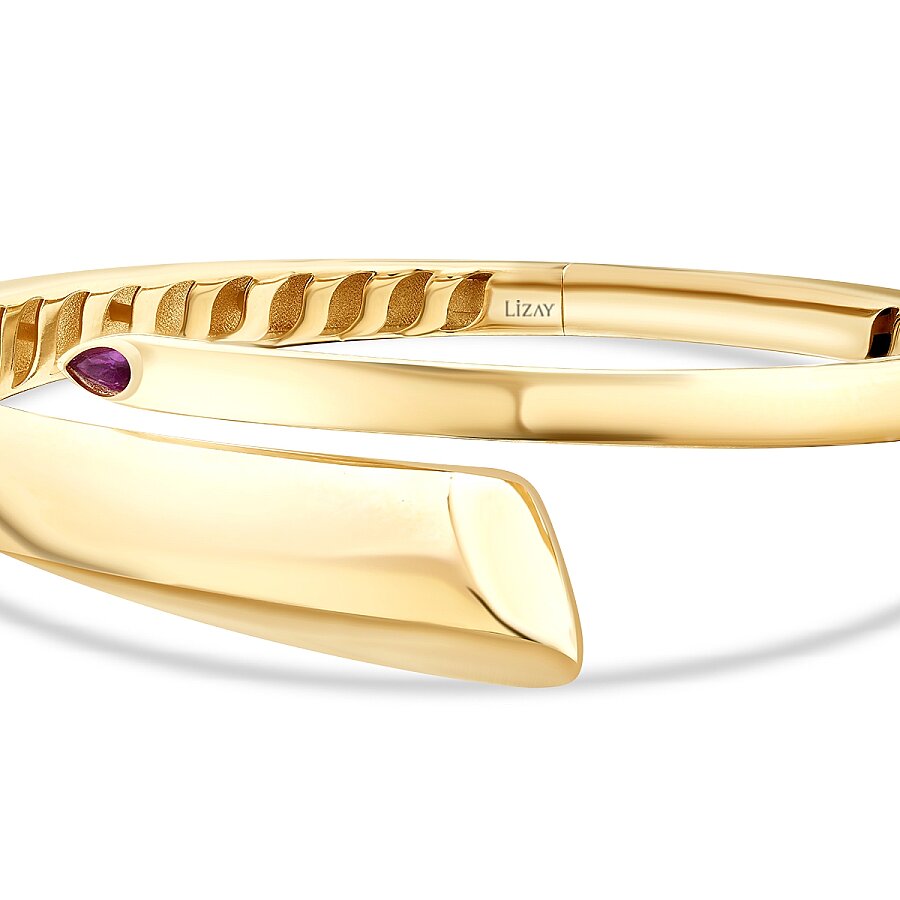 Gold Fuchsia Stone Asymmetrical Cuff