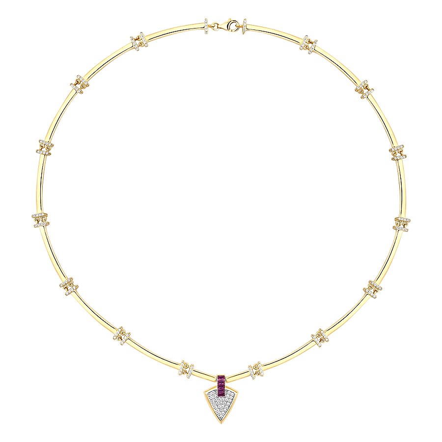 Gold Fuchsia Stone Triangle Trend Necklace