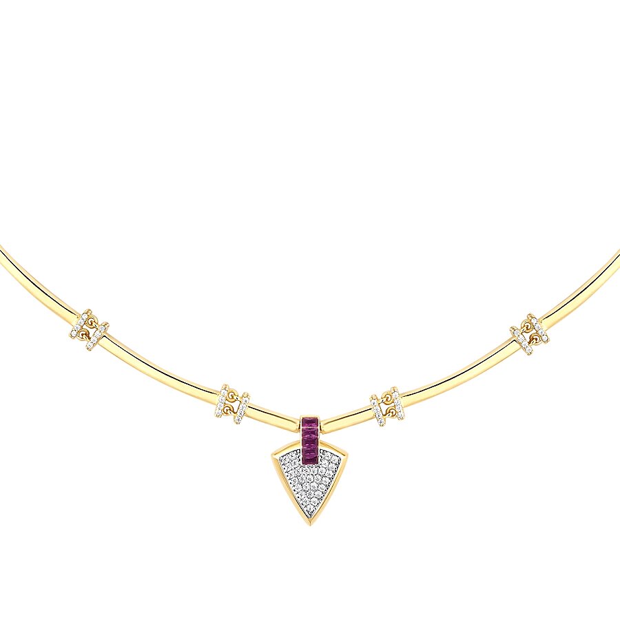 Gold Fuchsia Stone Triangle Trend Necklace