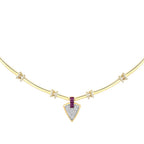 Gold Fuchsia Stone Triangle Trend Necklace