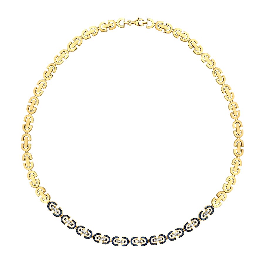 Gold Navy Blue Enamel Stone Trend Necklace