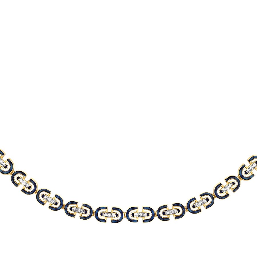 Gold Navy Blue Enamel Stone Trend Necklace