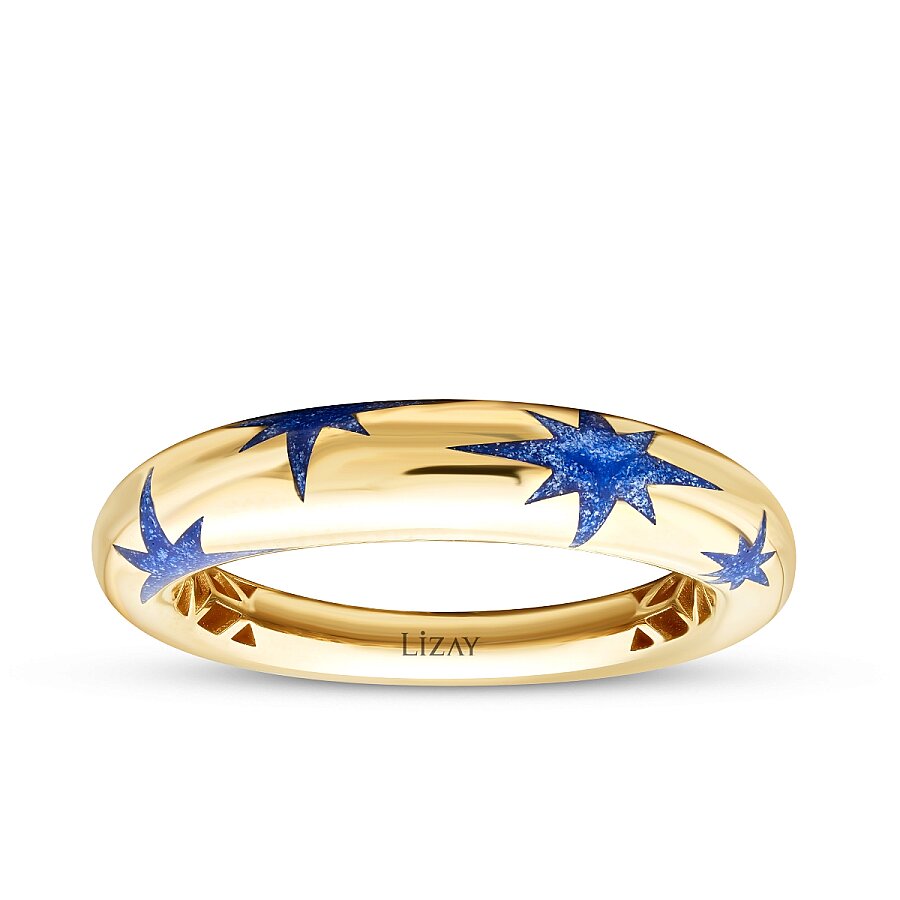 Gold Blue Enamel Star Ring