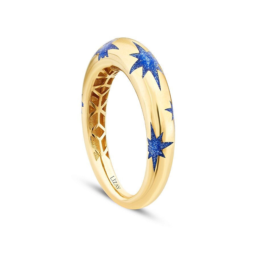 Gold Blue Enamel Star Ring