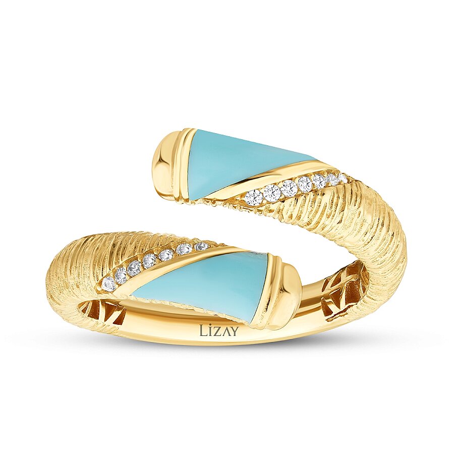 Gold Blue Enamel Detailed Ring