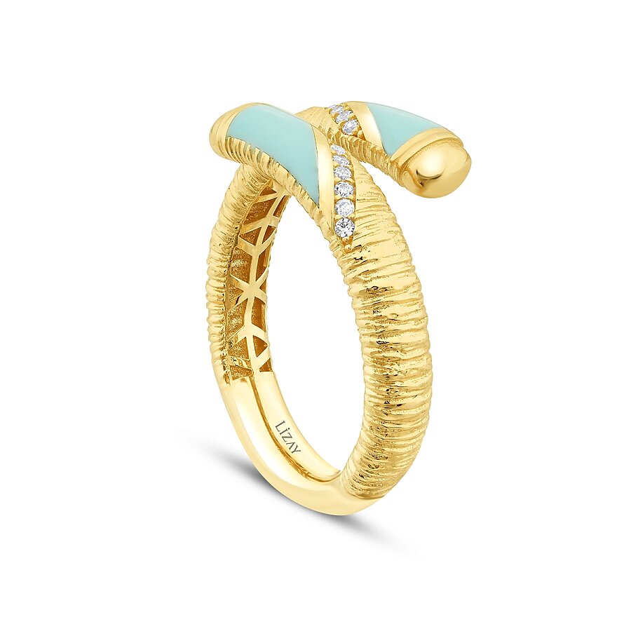 Gold Blue Enamel Detailed Ring