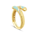 Gold Blue Enamel Detailed Ring