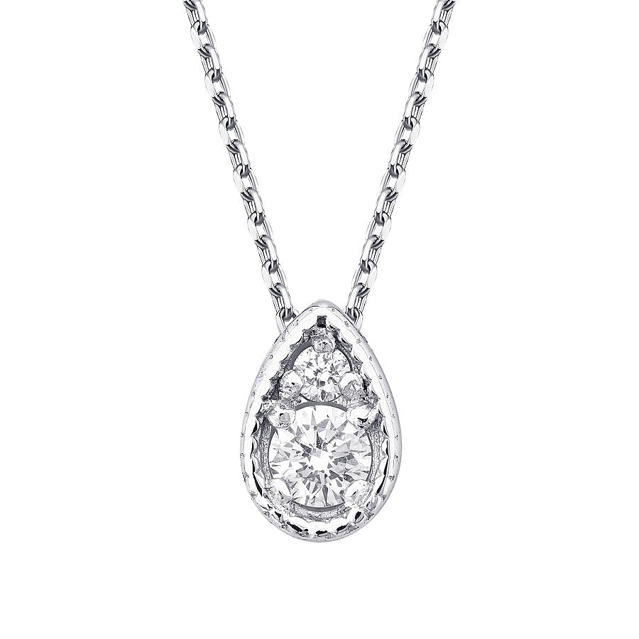 0,06 Carat Diamond Round Stone Pear Necklace
