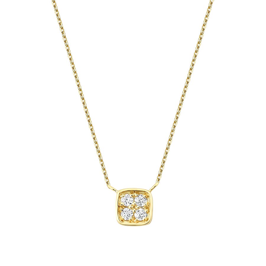 0,05 Carat Diamond Round Stone Square Necklace