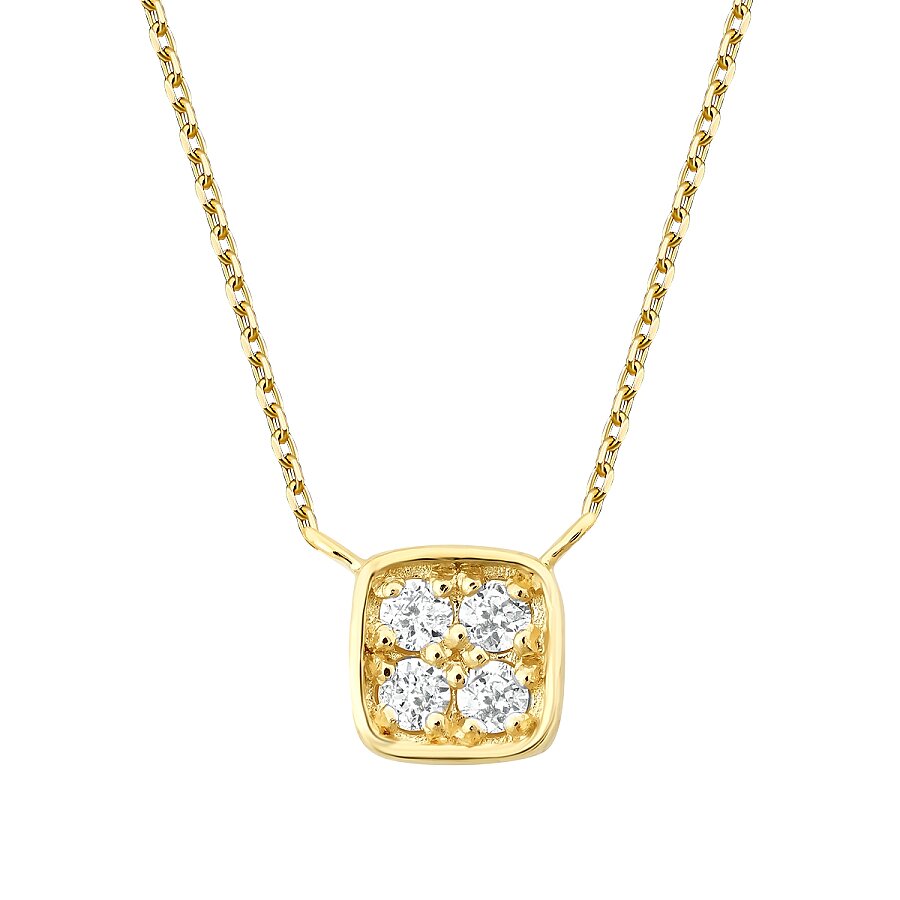 0,05 Carat Diamond Round Stone Square Necklace