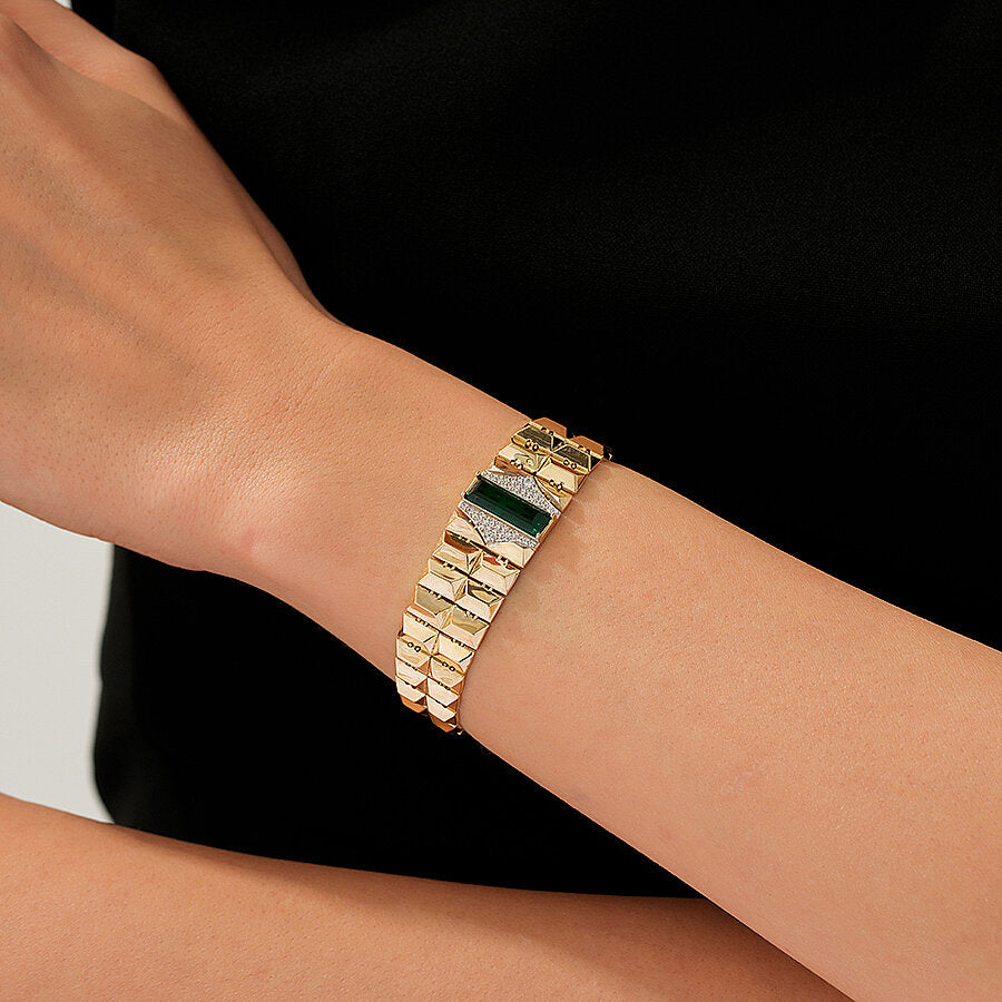 Gold Green Stone Prism Bracelet