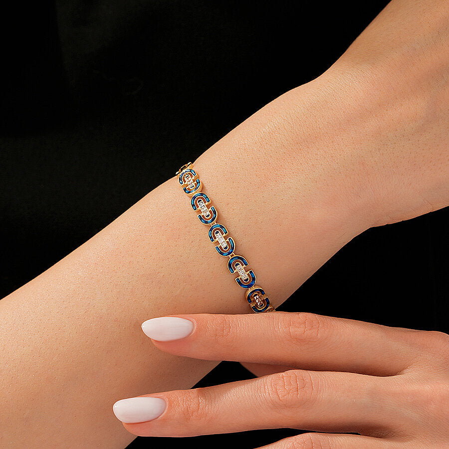 Gold Navy Enamel Stone Trend Bracelet