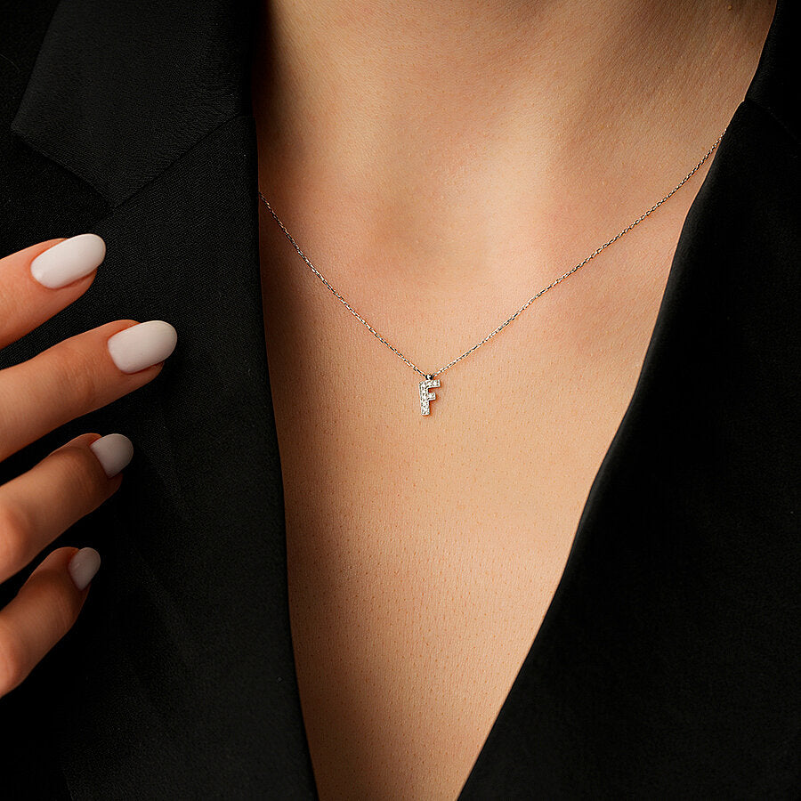 0,08 Carat Diamond F Letter Necklace