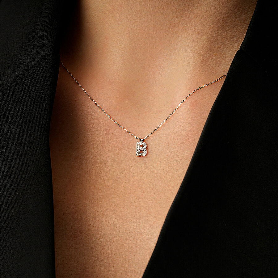 0,08 Carat Diamond B Letter Necklace