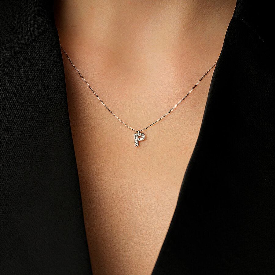 0,06 Carat Diamond P Letter Necklace