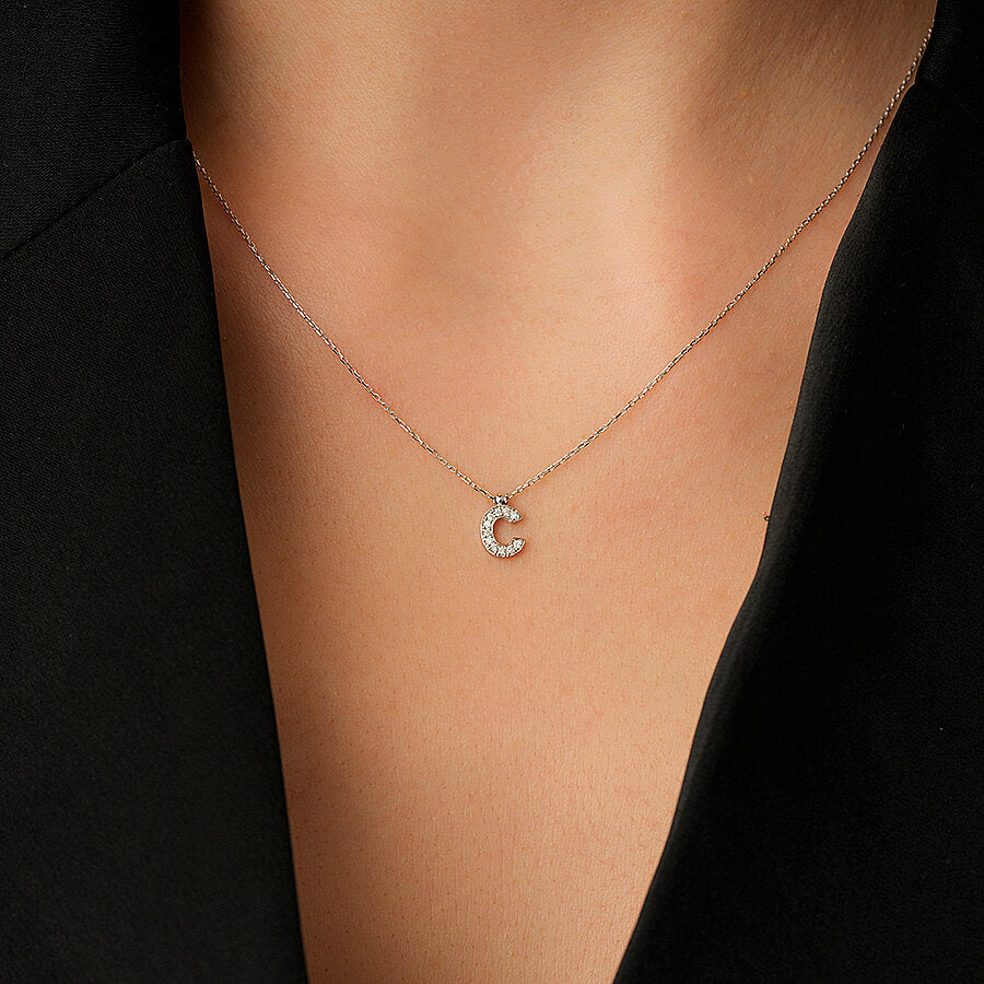 0,06 Carat Diamond C Letter Necklace