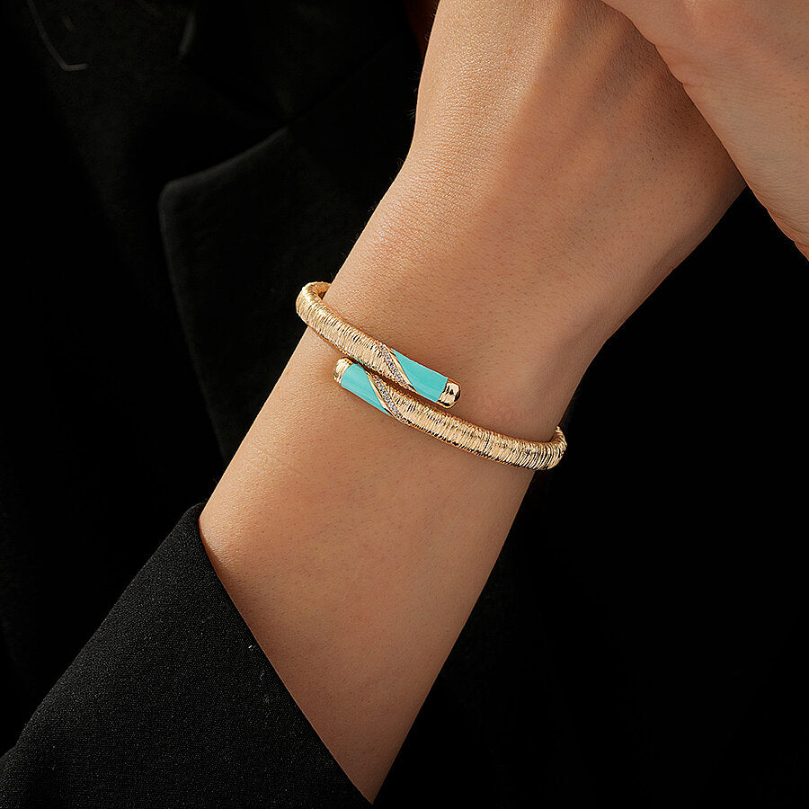 Gold Blue Enamel Detailed Cuff