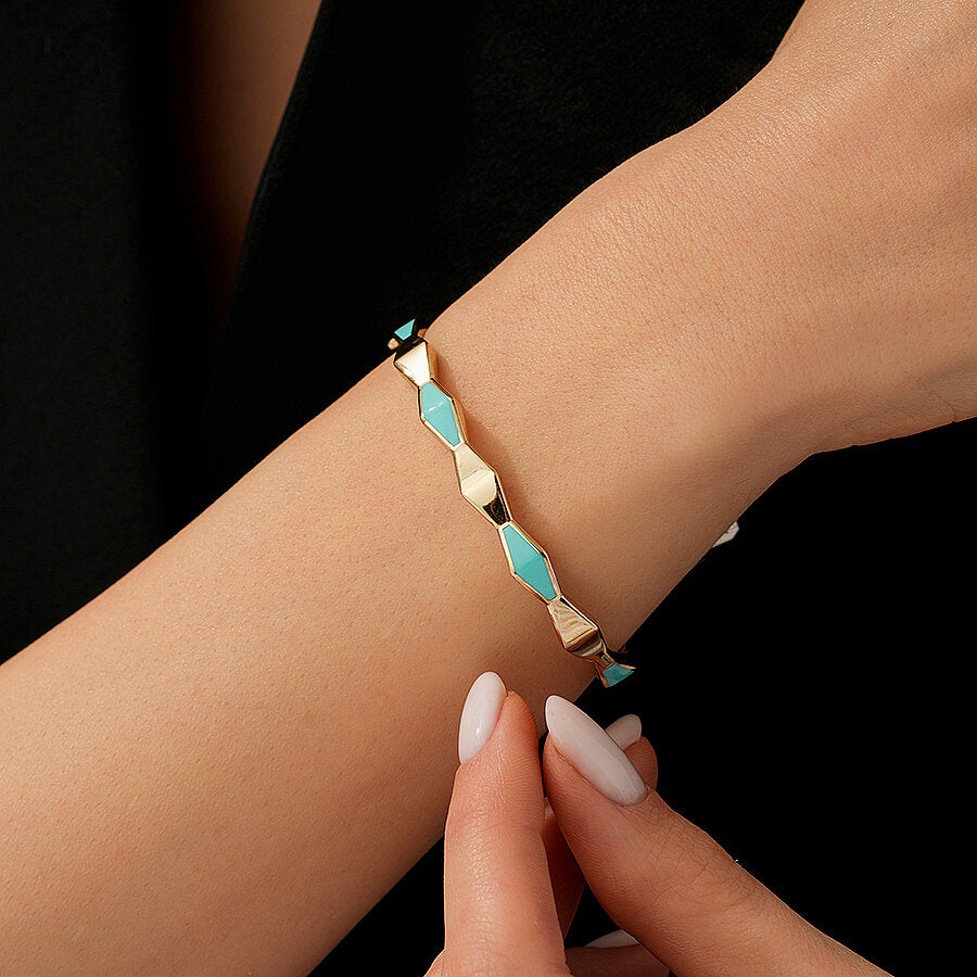 Gold Turquoise Enamel Geometric Cuff