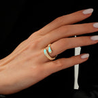 Gold Blue Enamel Detailed Ring