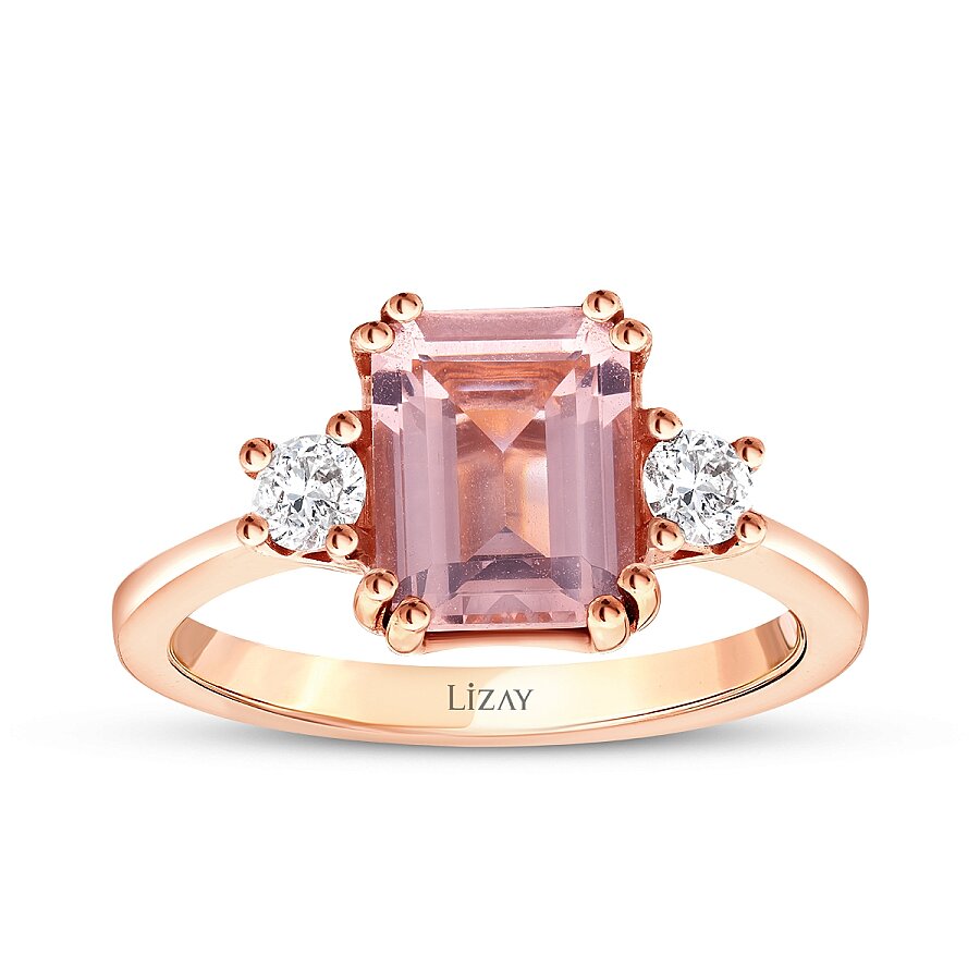2,30 Carat Diamond Morganite Square Ring