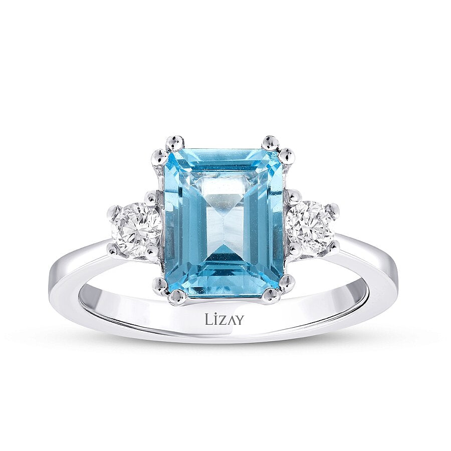 2,85 Carat Diamond Blue Topaz Square Ring