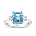 2,85 Carat Diamond Blue Topaz Square Ring