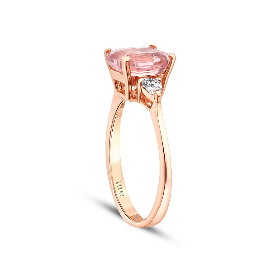 2,63 Carat Diamond Morganit Square Ring