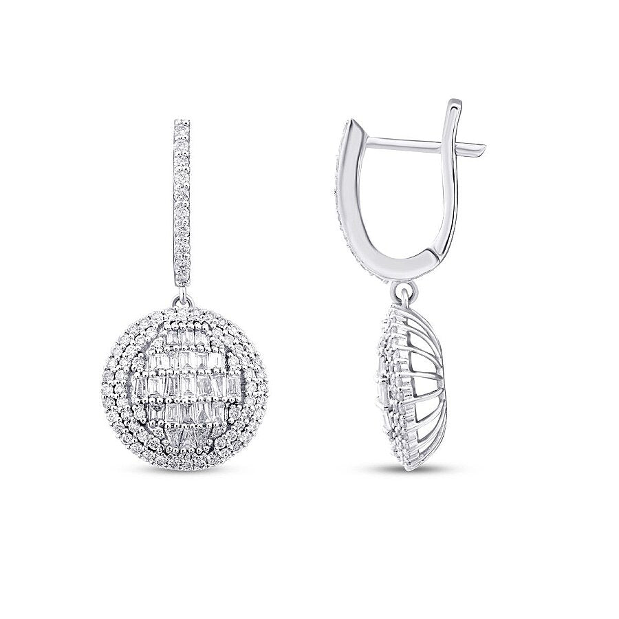 1,12 Carat Diamond Baguette Stone Round Earring