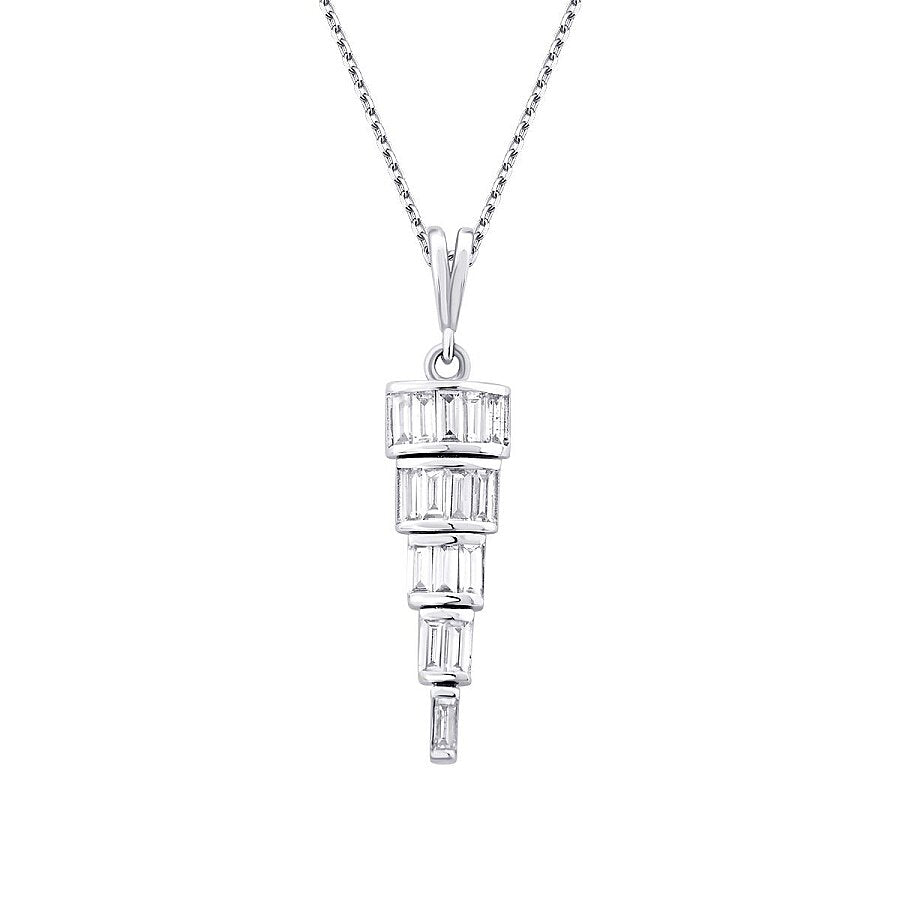 0,32 Carat Diamond Baguette Stone Dangle Necklace