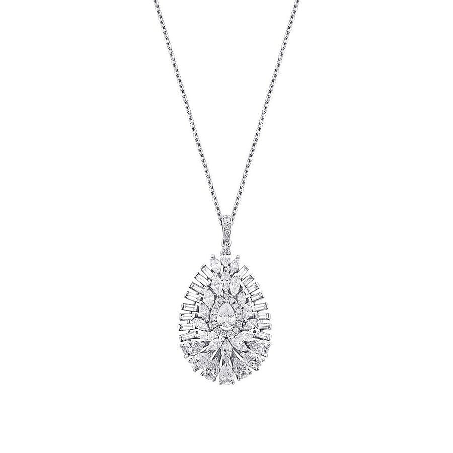 2,40 Carat Diamond Baguette Stone Pear Necklace