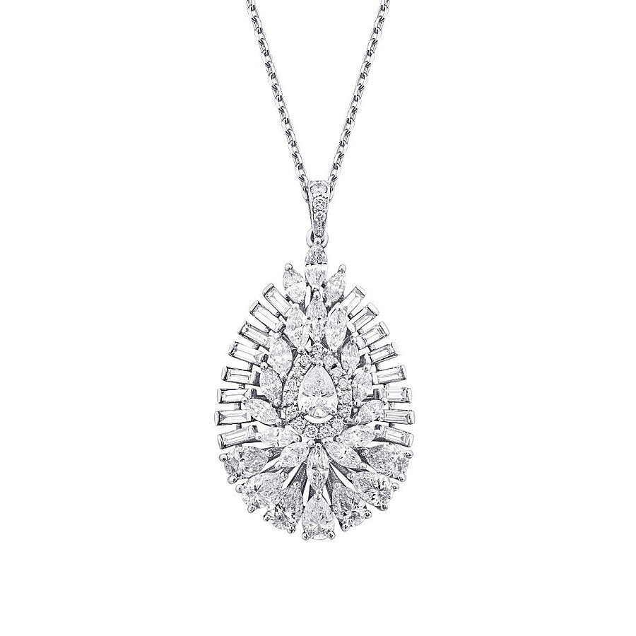 2,40 Carat Diamond Baguette Stone Pear Necklace