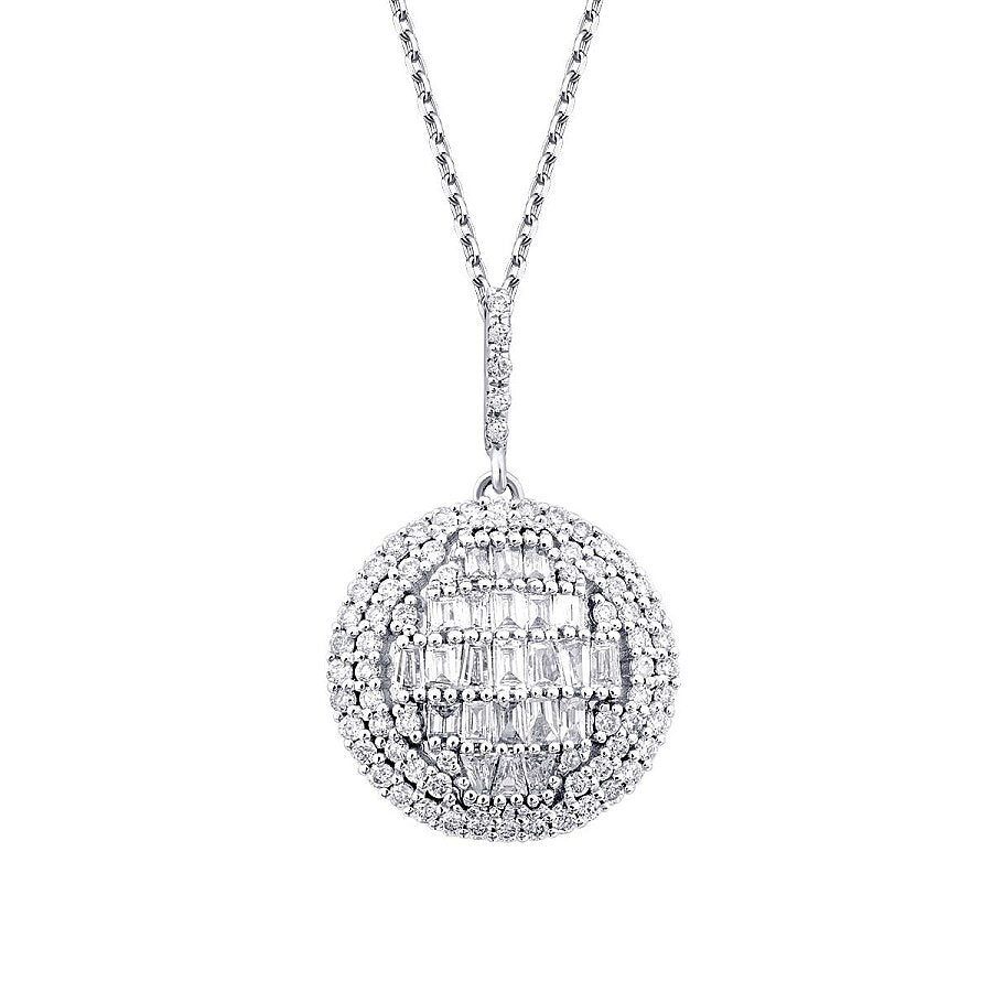 0,51 Carat Diamond Baguette Stone Round Necklace