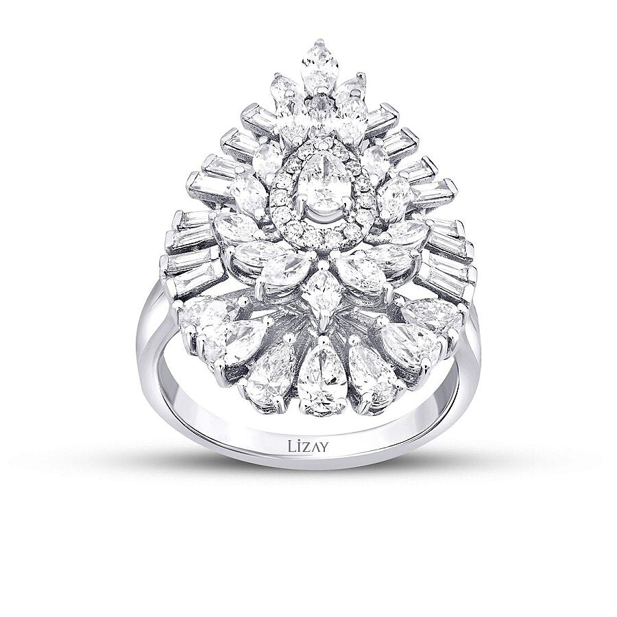 1,91 Carat Diamond Baguette Stone Pear Ring