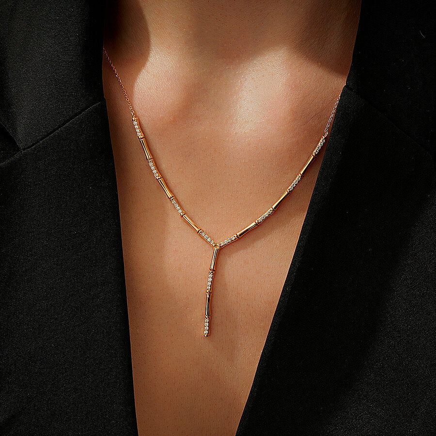 0,37 Carat Diamond Long Dangle Stone Trend Necklace